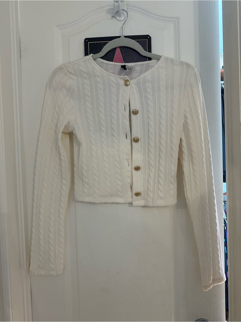 Cropped Cable Knit Button-Front Sweater Cardigan - White